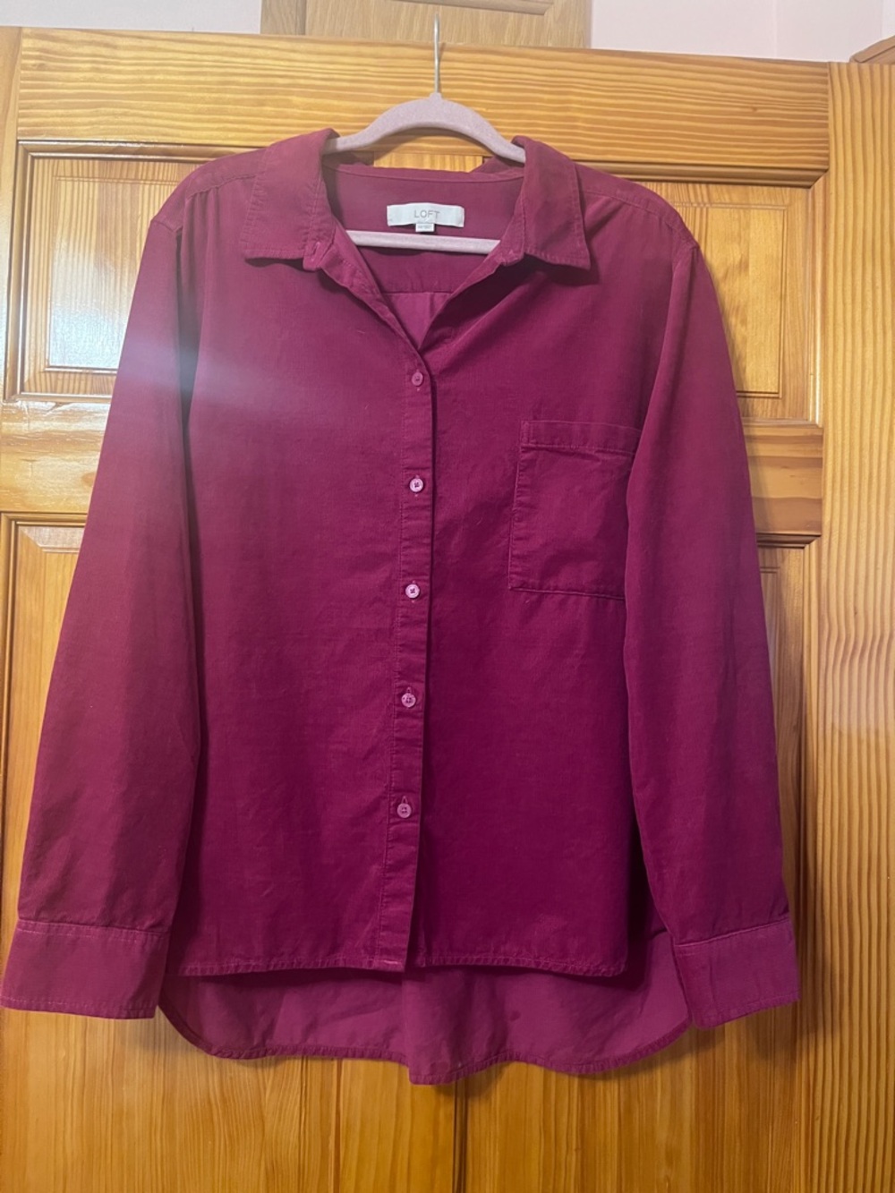 LOFT Long-Sleeve thin course Roy Button-Up Shirt in Berry